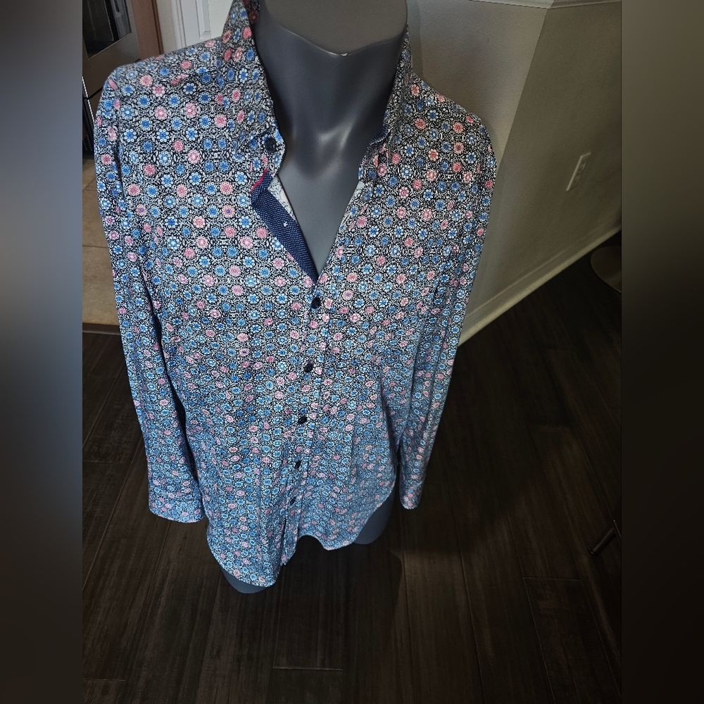 Men's Floral Patterned Shirt - Blue and Pink
